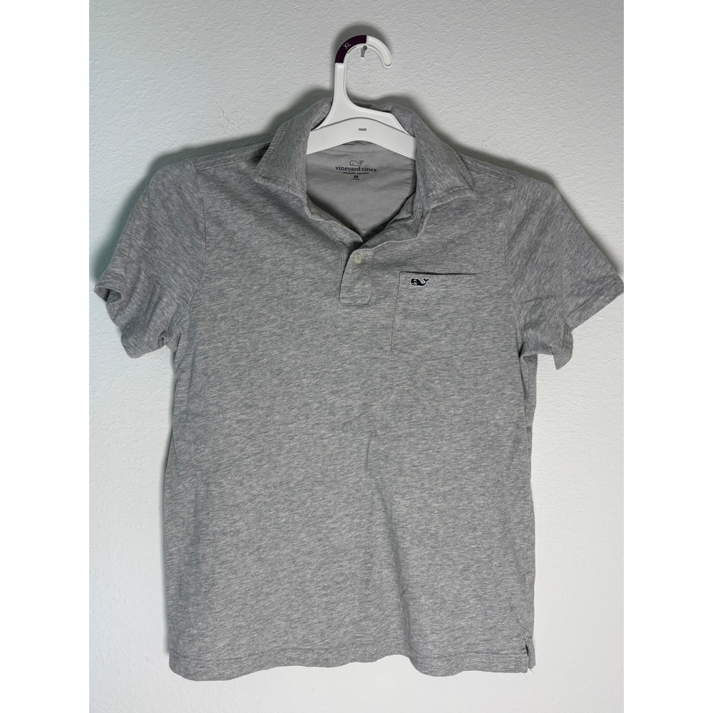 Vineyard Vines Boys Gray Cotton Short Sleeve Pocket Polo Shirt Size M 12-14